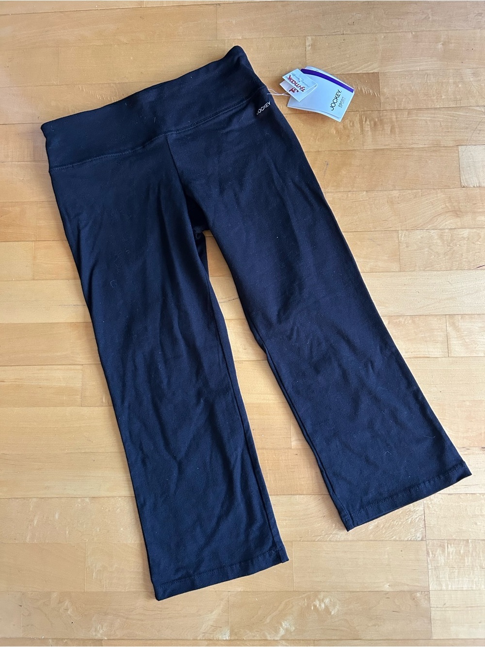 Jockey Sport Wide Leg, Cropped Leggings, Waistband Key Pocket, Black, Size S